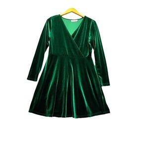 Leadingstar‎ Dress Large Green Velvet Faux Wrap Long Sleeve Holiday Event Y2K
